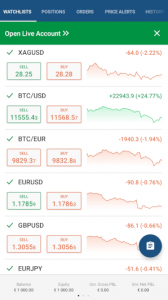 IC Markets cTrader mobile watchlist 168x300
